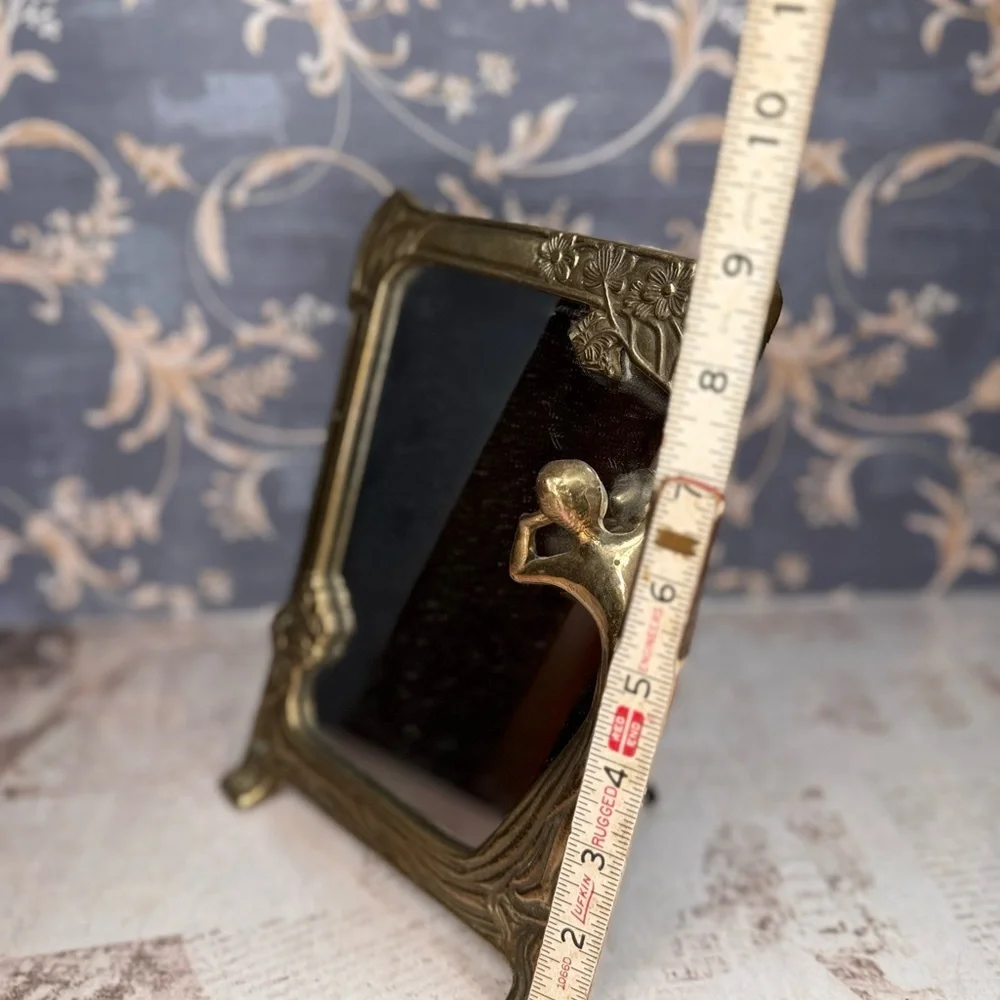 Vintage Art Nouveau Brass Lady of the Lake Vanity Mirror